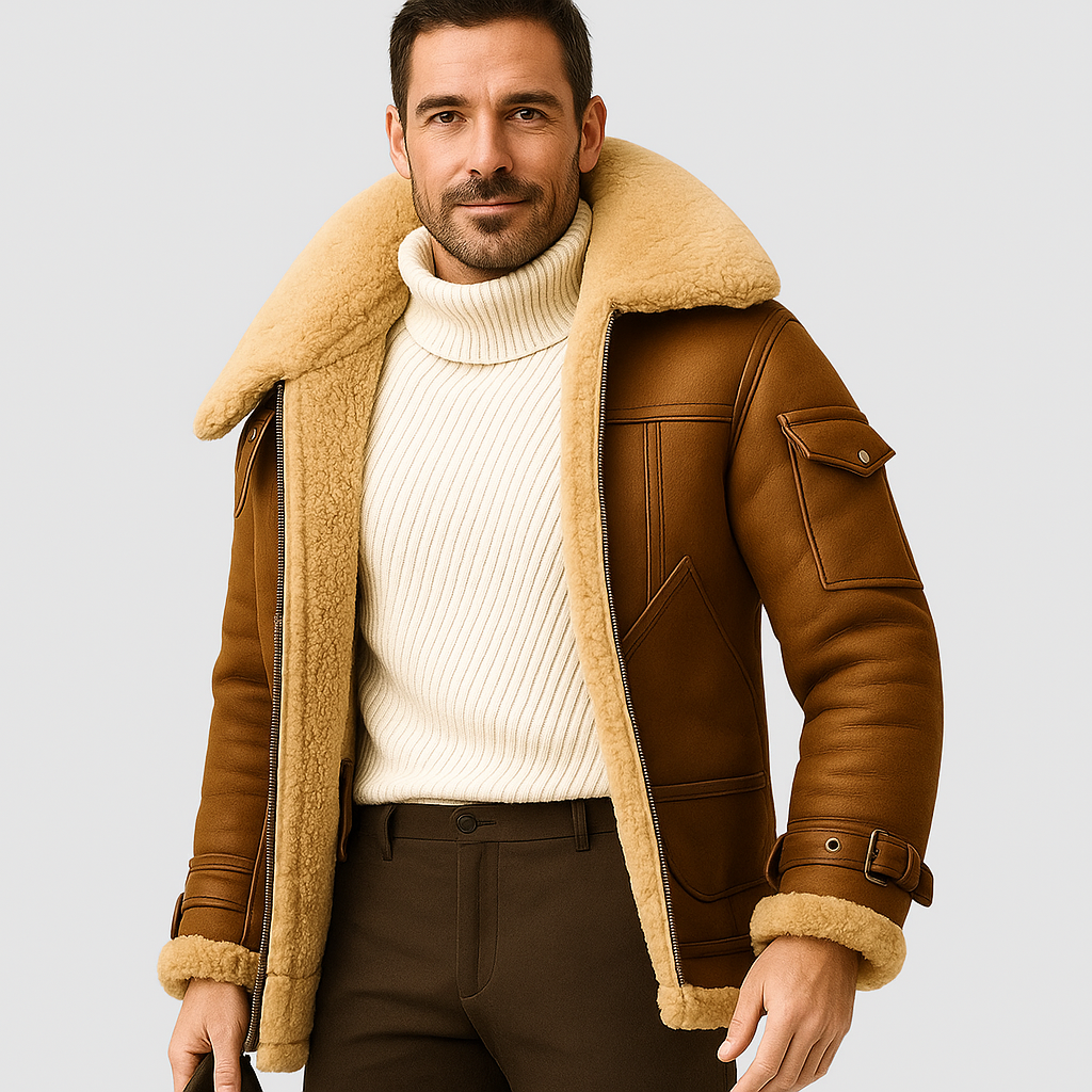 Men's Warm Leather Pilot Jacket - OutfitLondon