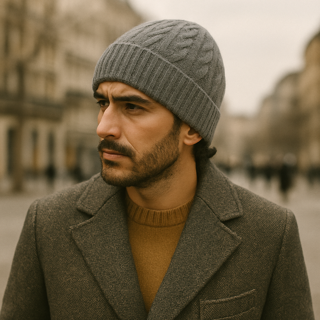 Warm Mens Ribbed Cashmere Hat