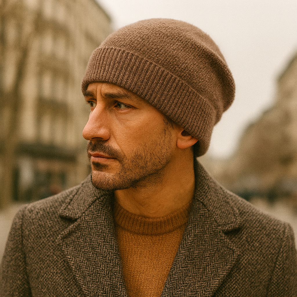 Soft Men's Cashmere Ribbed Winter Beanie Hat