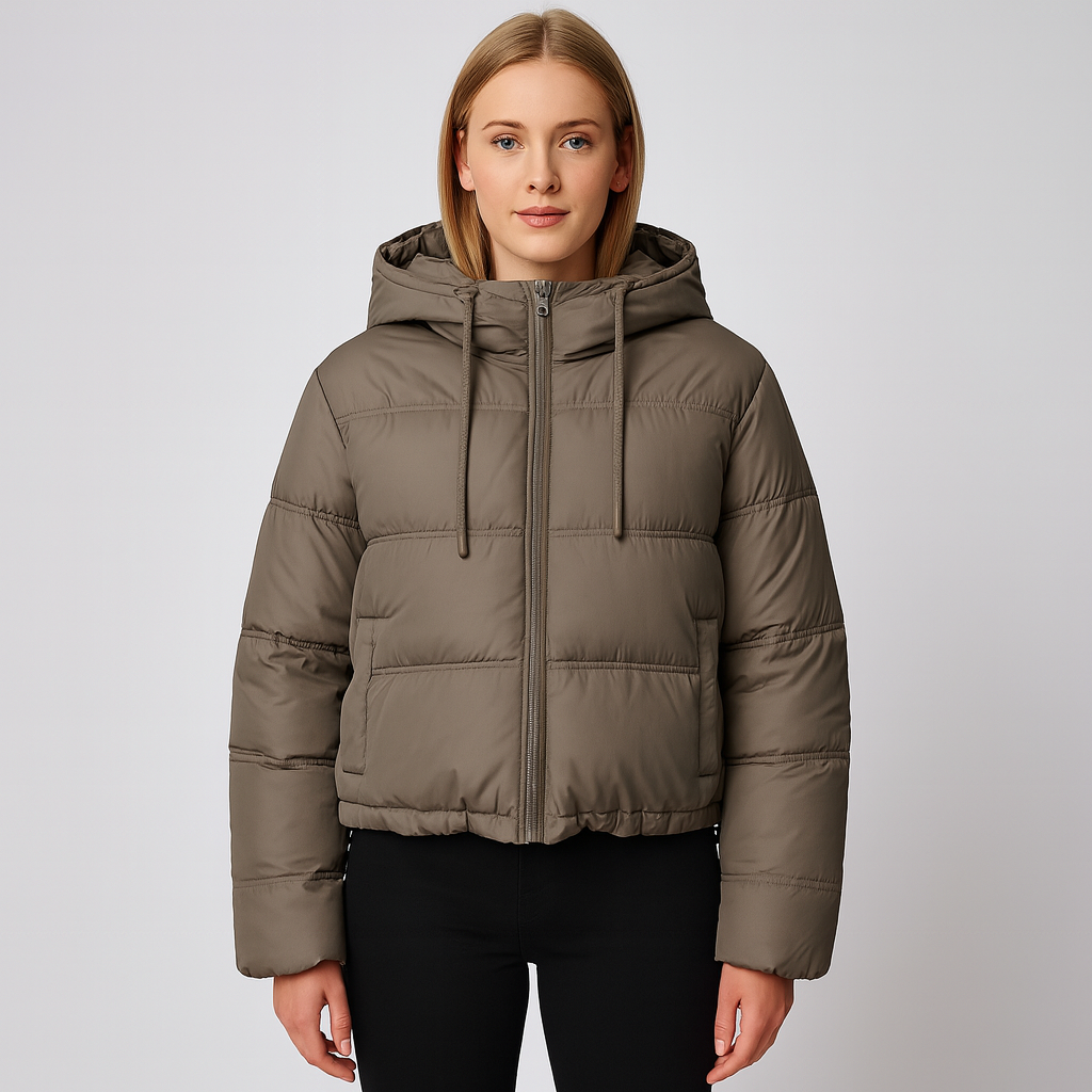 Warm Women's Quilted Puffer Jacket with Hood - OutfitLondon