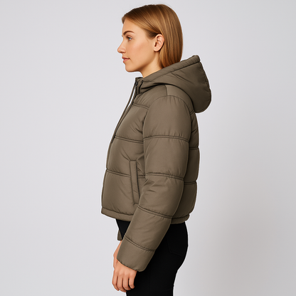 Warm Women's Quilted Puffer Jacket with Hood