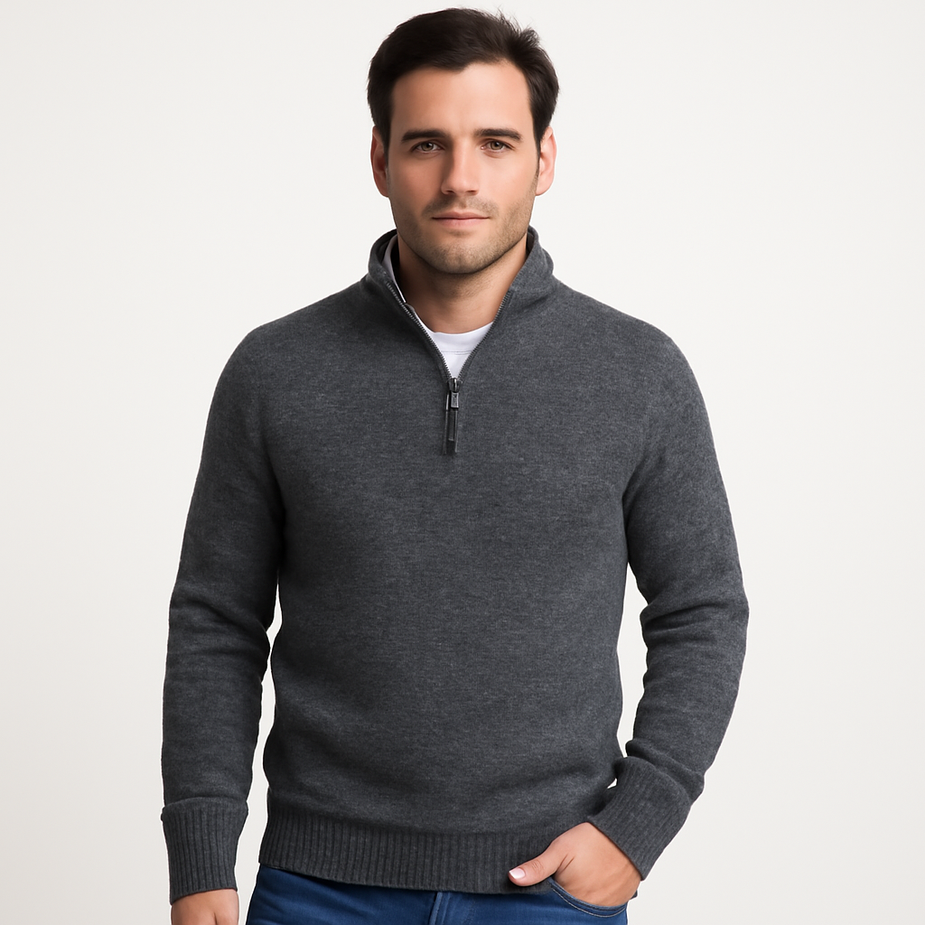 Men's Classic Crew Neck Quarter Zip Jumper - OutfitLondon