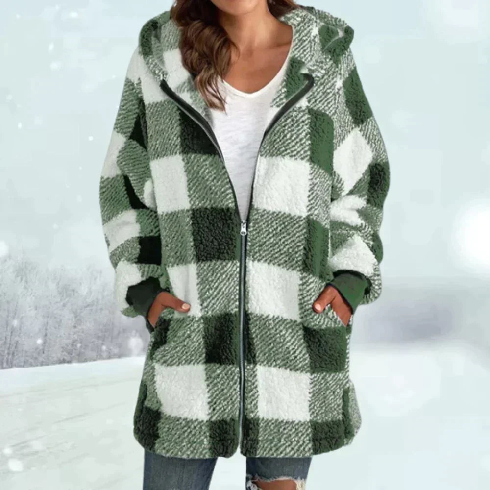 Warm Plaid Faux Fur Women's Winter Coat - OutfitLondon