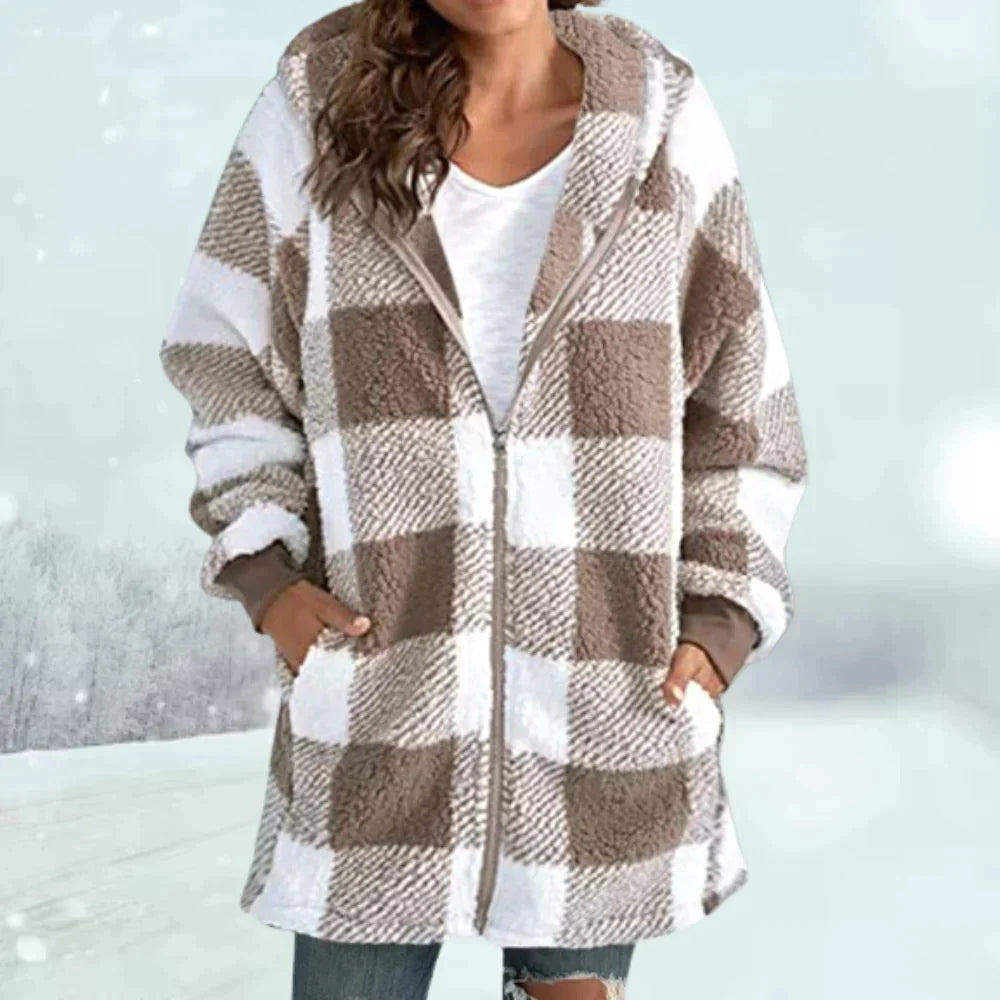 Warm Plaid Faux Fur Women's Winter Coat