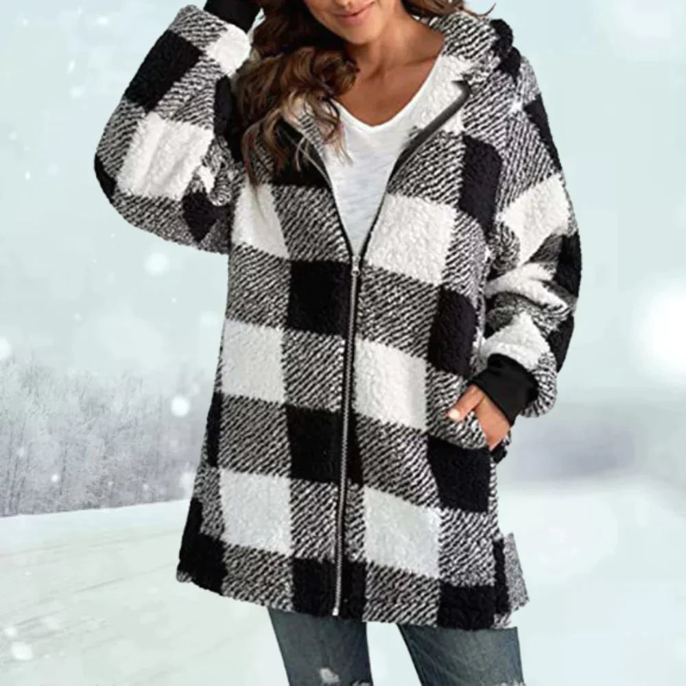 Warm Plaid Faux Fur Women's Winter Coat