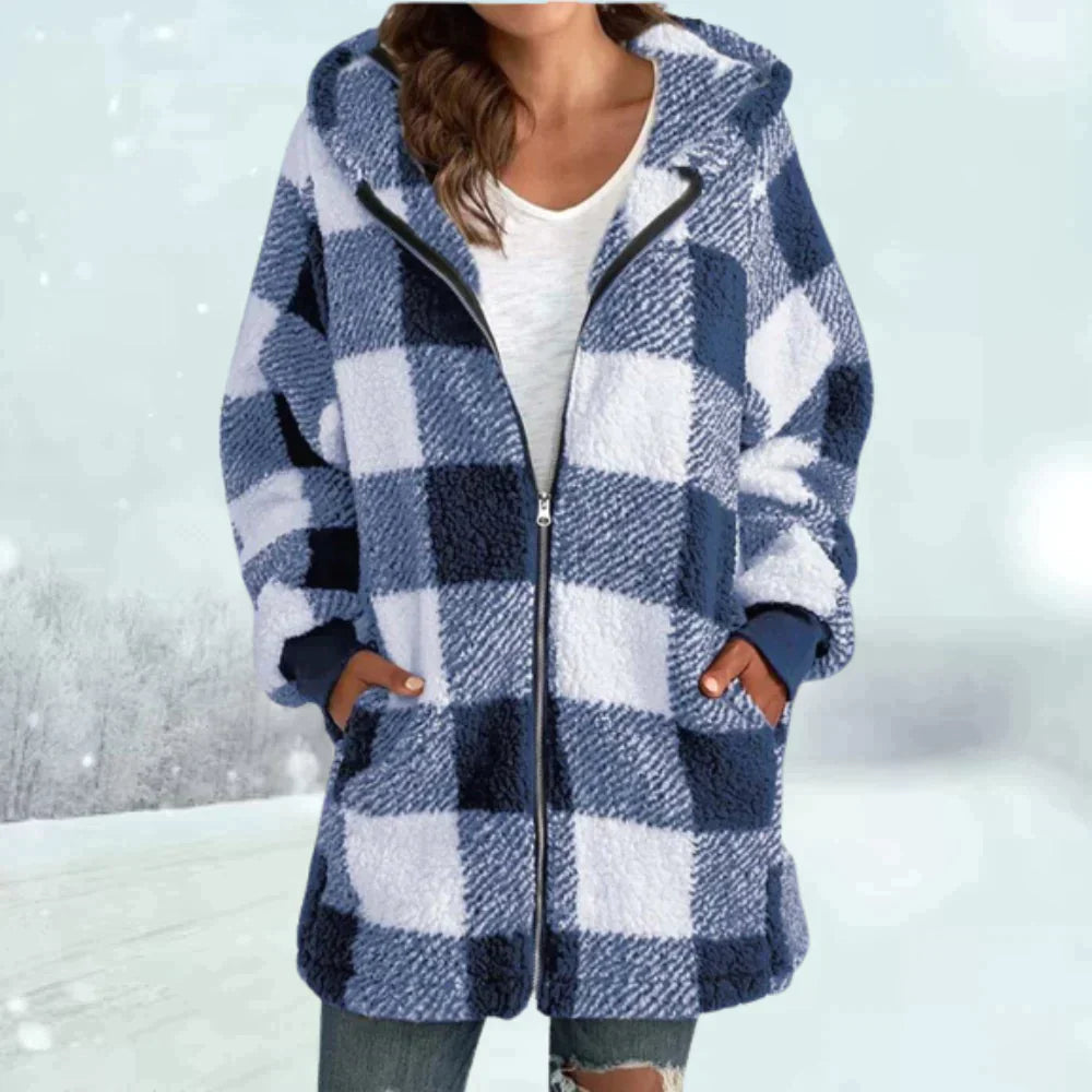Warm Plaid Faux Fur Women's Winter Coat