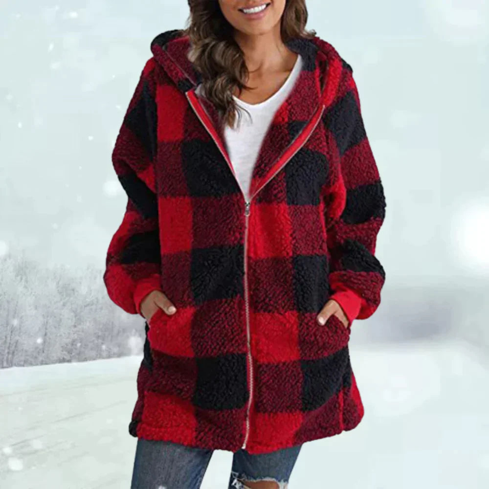 Warm Plaid Faux Fur Women's Winter Coat