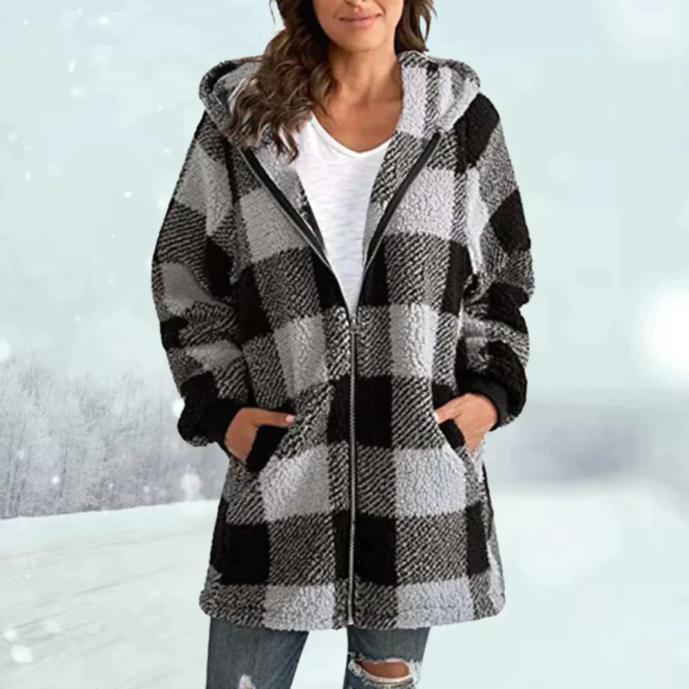 Warm Plaid Faux Fur Women's Winter Coat