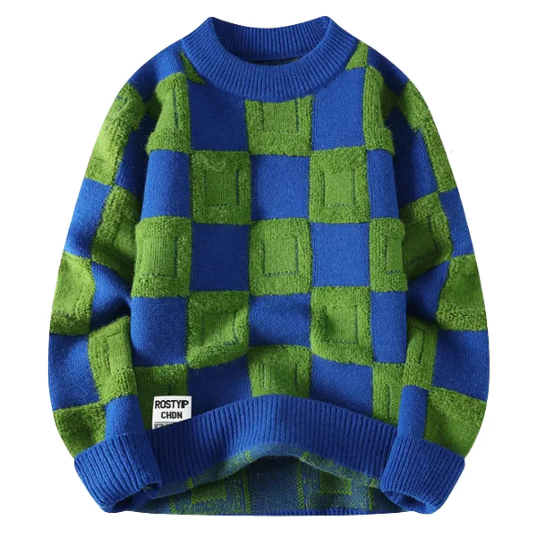 Classic Plaid Crew Neck Sweater for Men