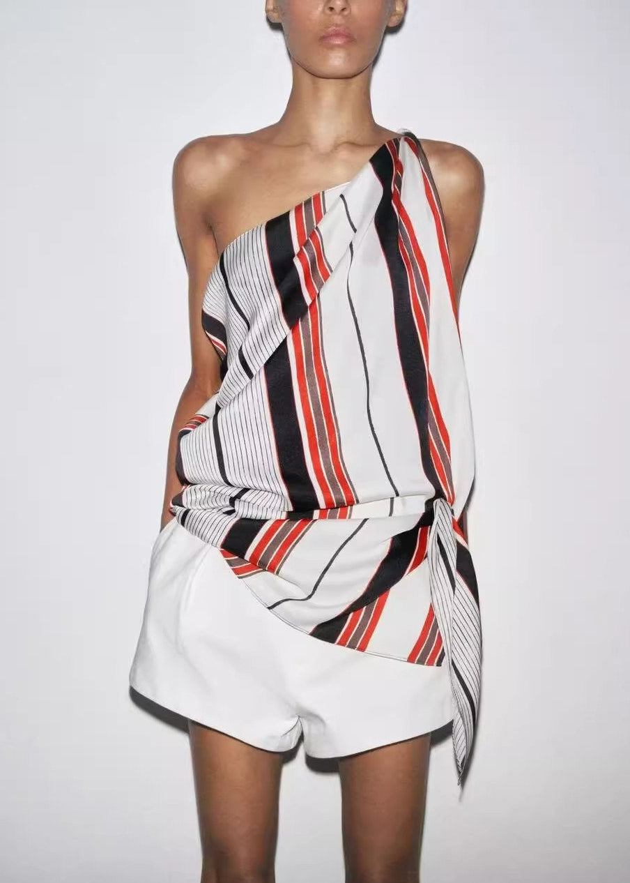 Women's Striped Sleeveless Cotton Blend Asymmetric - OutfitLondon