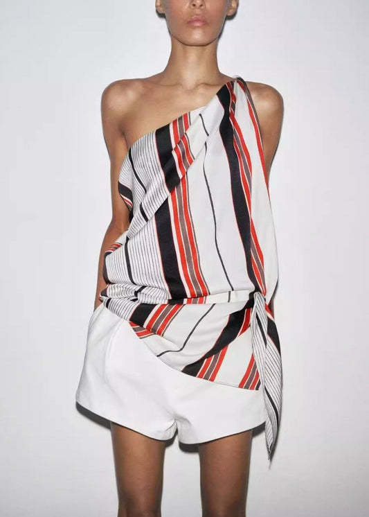 Women's Striped Sleeveless Cotton Blend Asymmetric - OutfitLondon