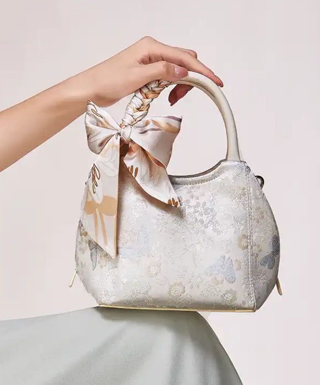 Women's Cotton Tote Bag Beige Jacquard Zipper Closure - OutfitLondon