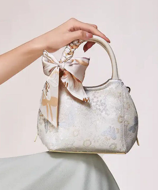 Women's Cotton Tote Bag Beige Jacquard Zipper Closure - OutfitLondon