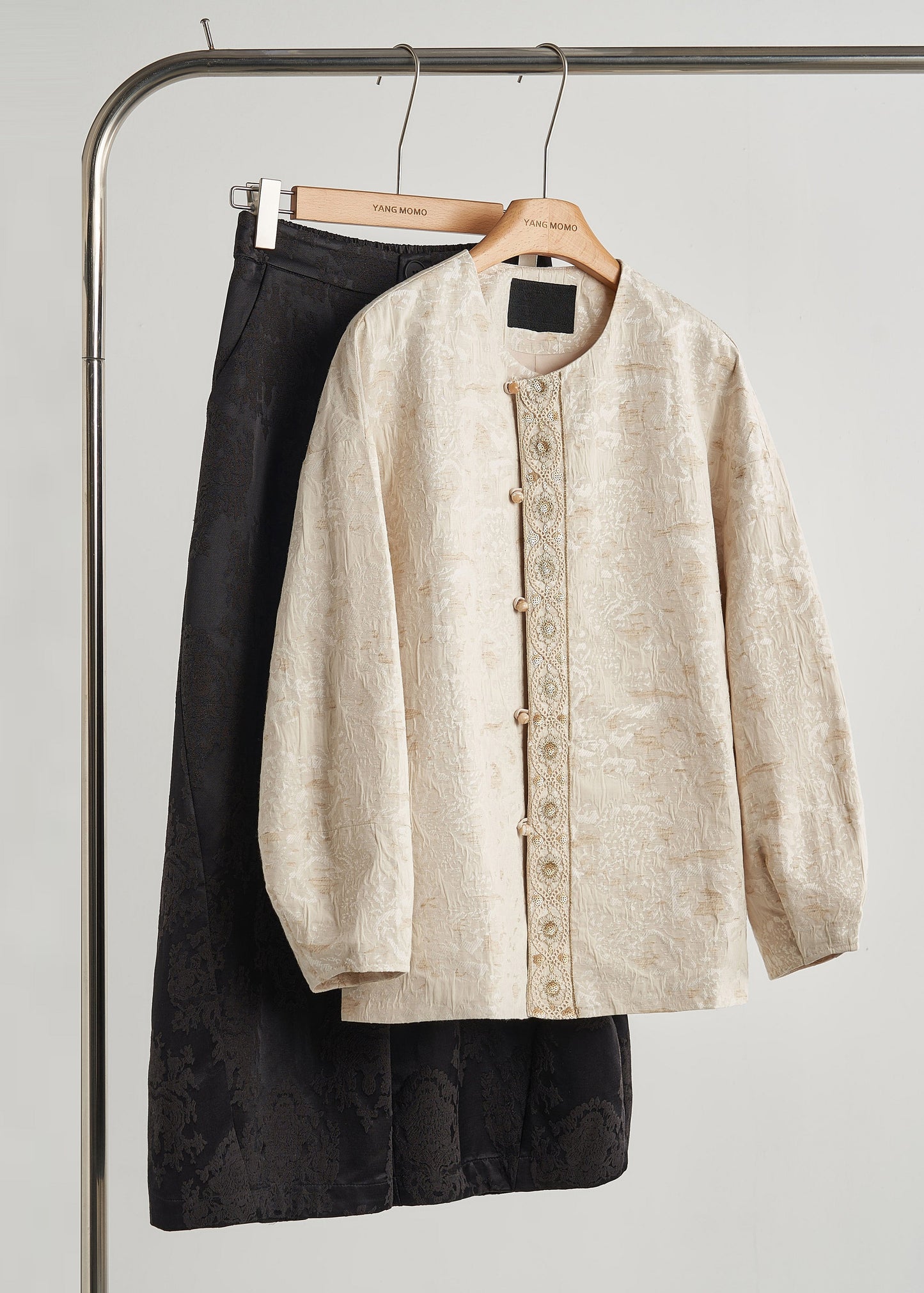 Women's Beige Cotton Jacquard Coat Relaxed Fit - OutfitLondon