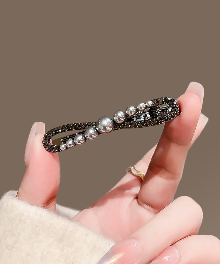 Women's Black Metal Hairpin Zircon Pearl Bow Knot - OutfitLondon