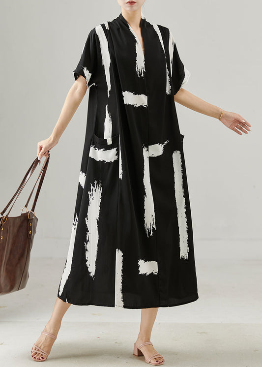 Women's Oversized Maxi Dress Silk Chiffon Black - OutfitLondon