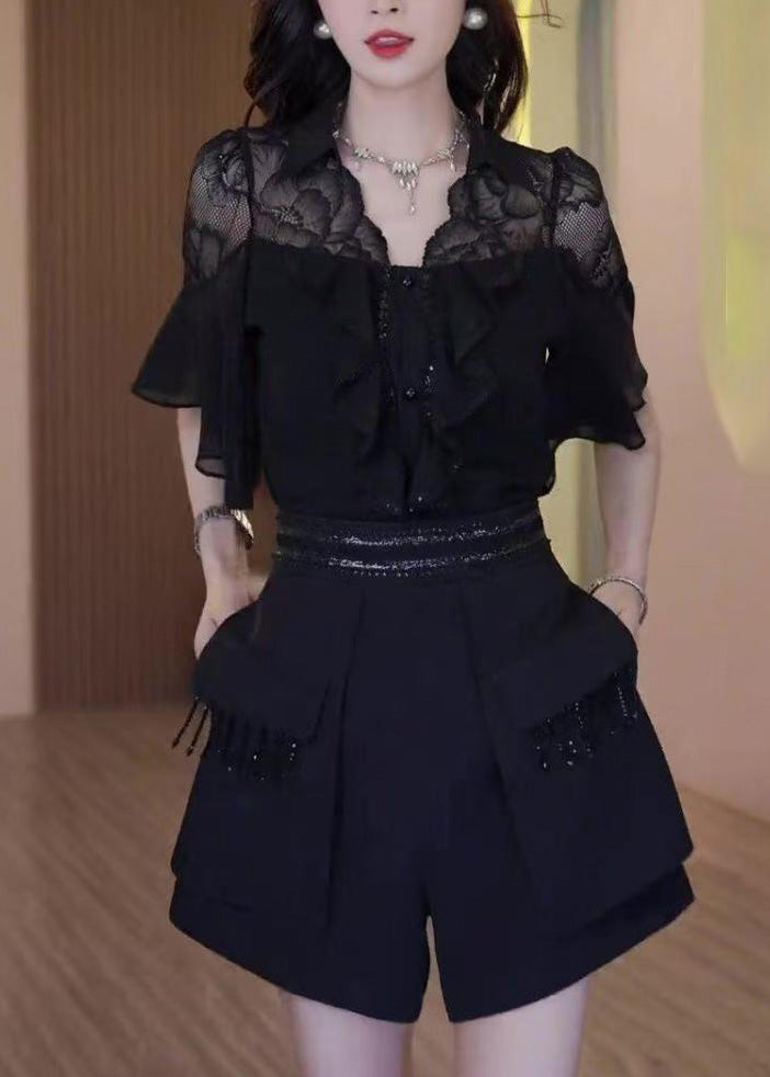 Women's Silk Chiffon Lace Set Ruffled Patchwork - OutfitLondon