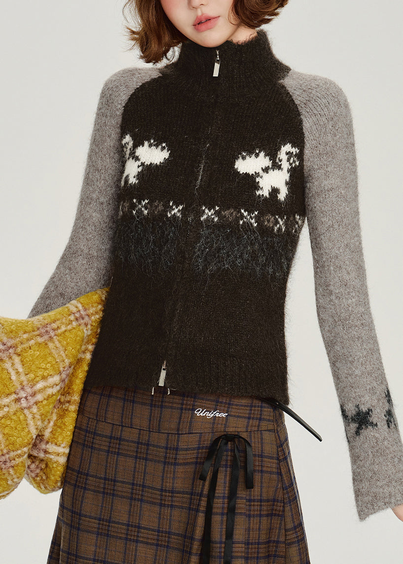 Women's Patchwork Knit Zip Vest Black - OutfitLondon