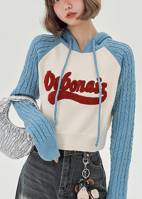 Women's Lightweight Knit Hoodie Blue Jacquard - OutfitLondon