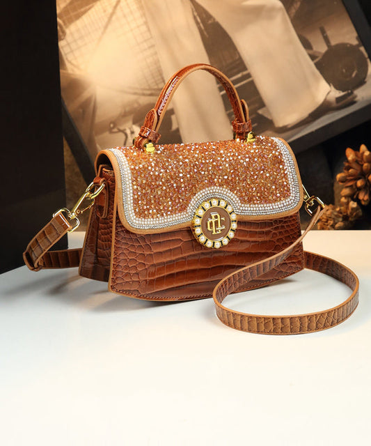 Brown Leather Messenger Bag For Men With Sparkling Embellishment - OutfitLondon