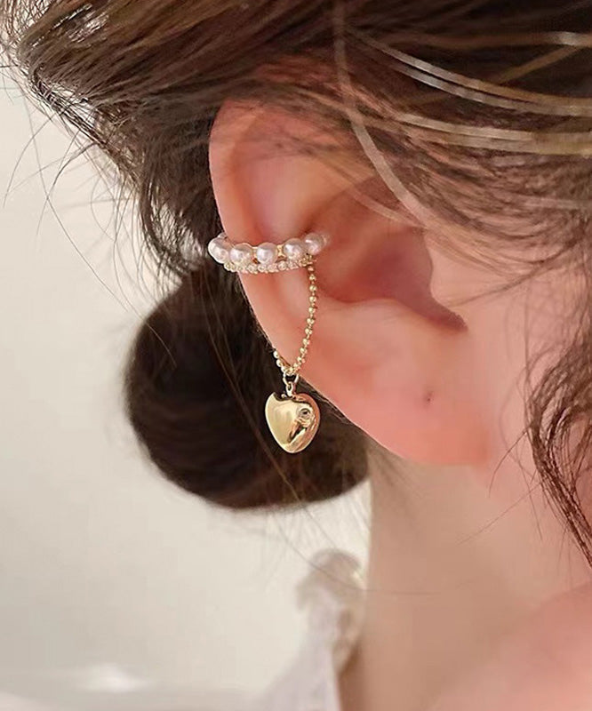 Women's Gold Tone Drop Earrings Copper Zircon Pearl - OutfitLondon