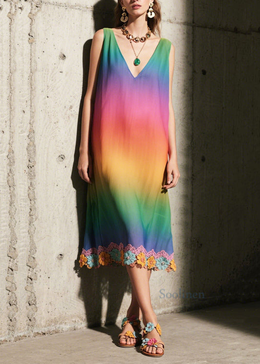Women's Lace Patchwork Sundress Gradient Comfort Dress - OutfitLondon