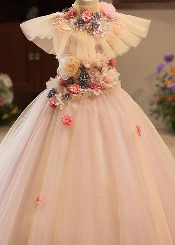 Girls Tulle Vacation Dress Floral Pink - OutfitLondon