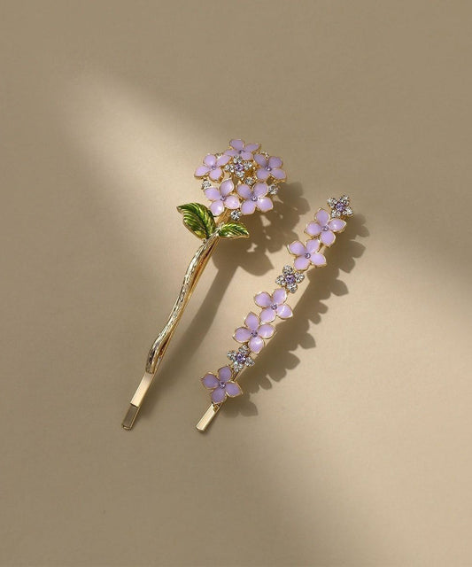 Women's Floral Hair Pin Violet Alloy Zircon Crystals - OutfitLondon