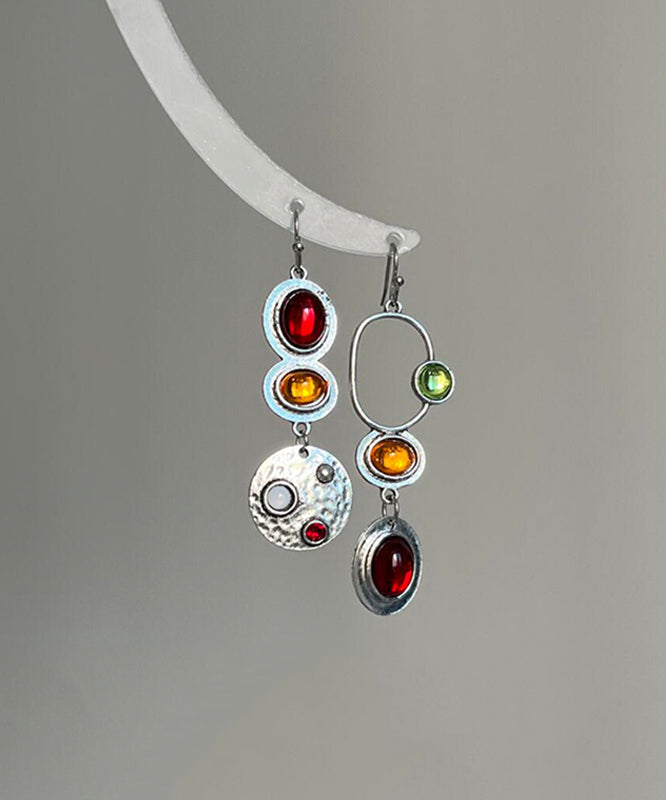 Sterling Silver Geometric Dangle Earrings Rainbow Openwork - OutfitLondon