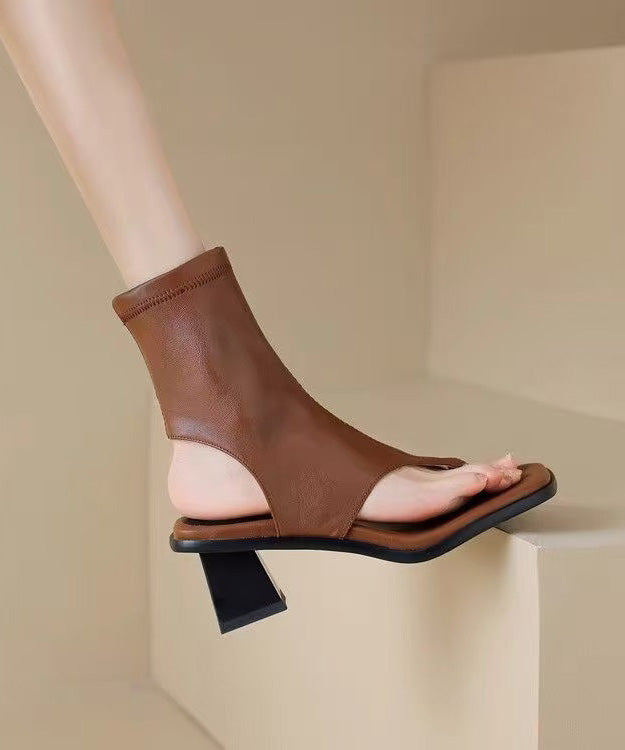 Women's Faux Leather Sandals Brown Comfortable Cushioned Insole - OutfitLondon