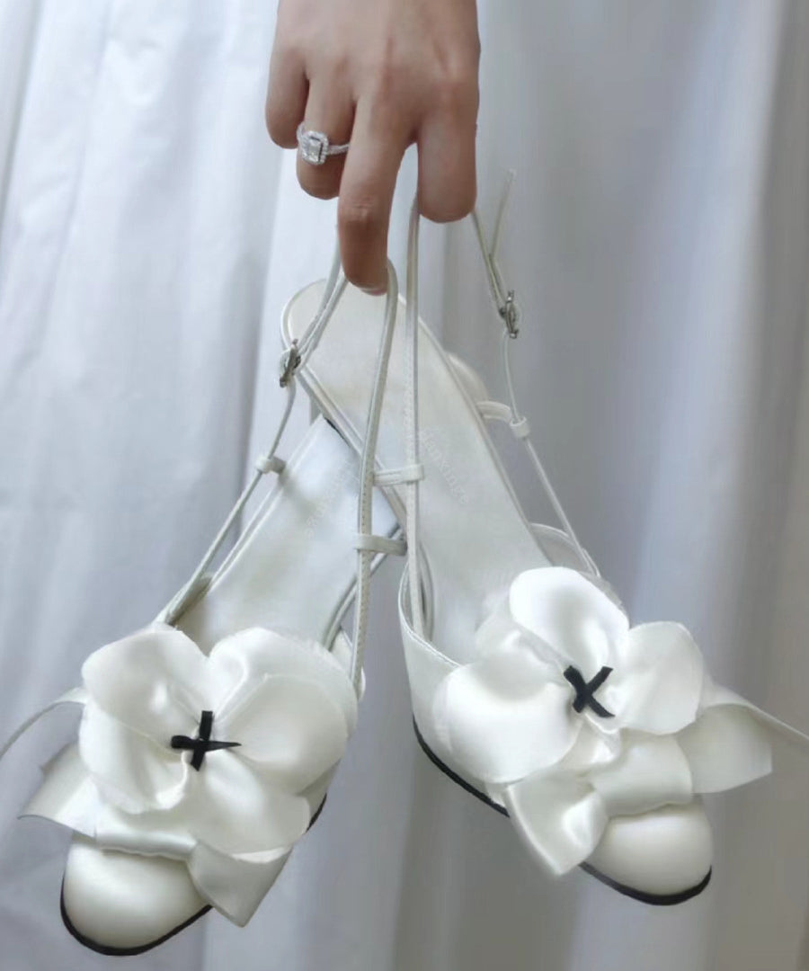Women's White Satin Pumps Floral Pattern Cushioned Insole - OutfitLondon