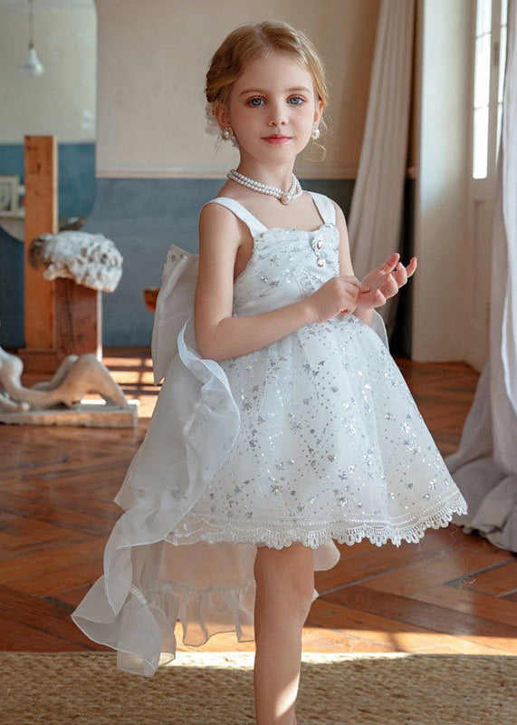 Girls Two Piece Sequin Dress Set White Tulle Skirt - OutfitLondon