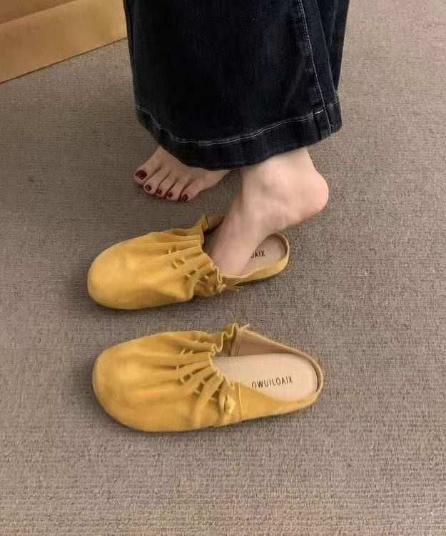 Women's Suede Sandals Braided Cushioned Insole Yellow - OutfitLondon