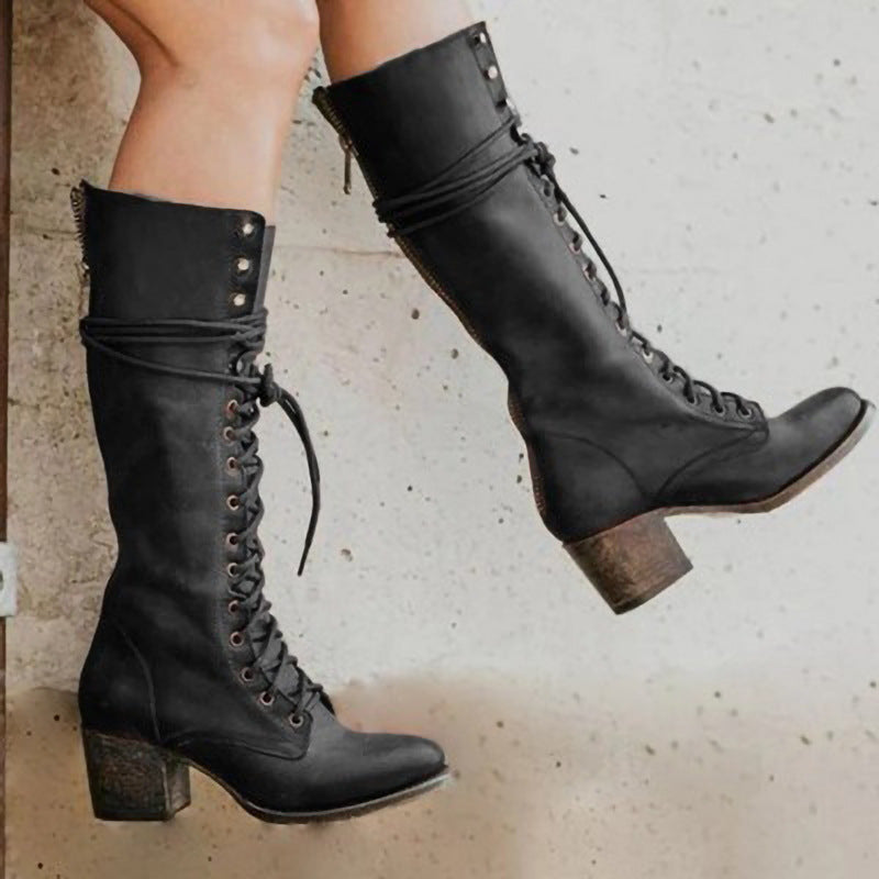 Elegant Lace Up Tall Women's Boots - OutfitLondon