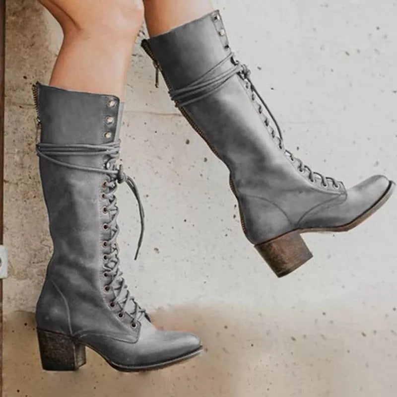 Elegant Lace Up Tall Women's Boots