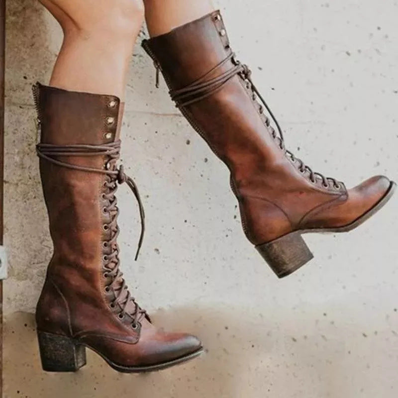 Elegant Lace Up Tall Women's Boots