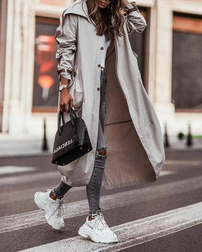 Women's Stylish Water Resistant Long Trench Coat - OutfitLondon