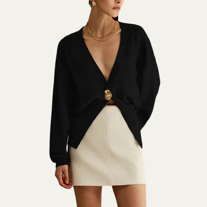 Ladies' Ruffled V-Neck Knit Cardigan Sweater - OutfitLondon