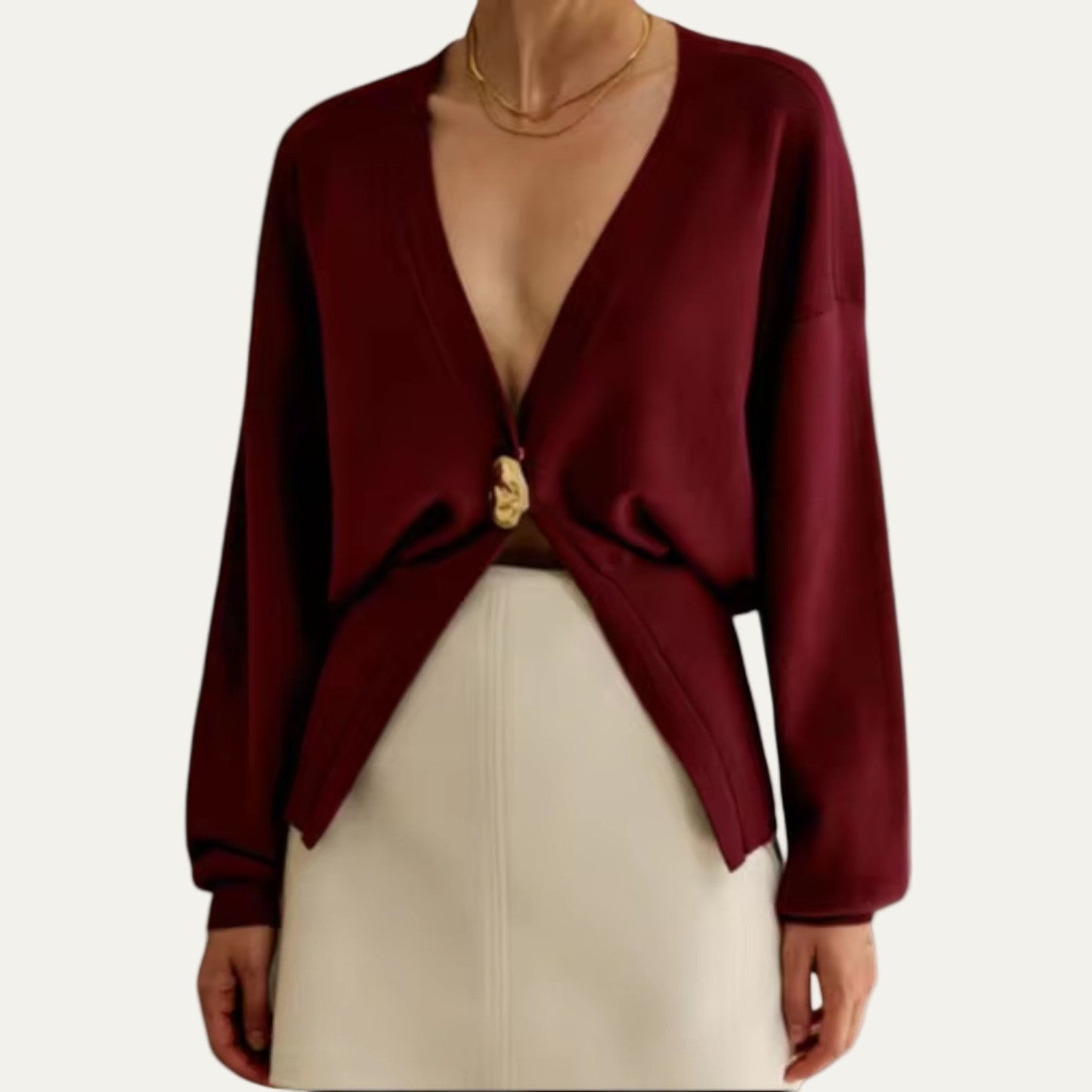 Ladies' Ruffled V-Neck Knit Cardigan Sweater