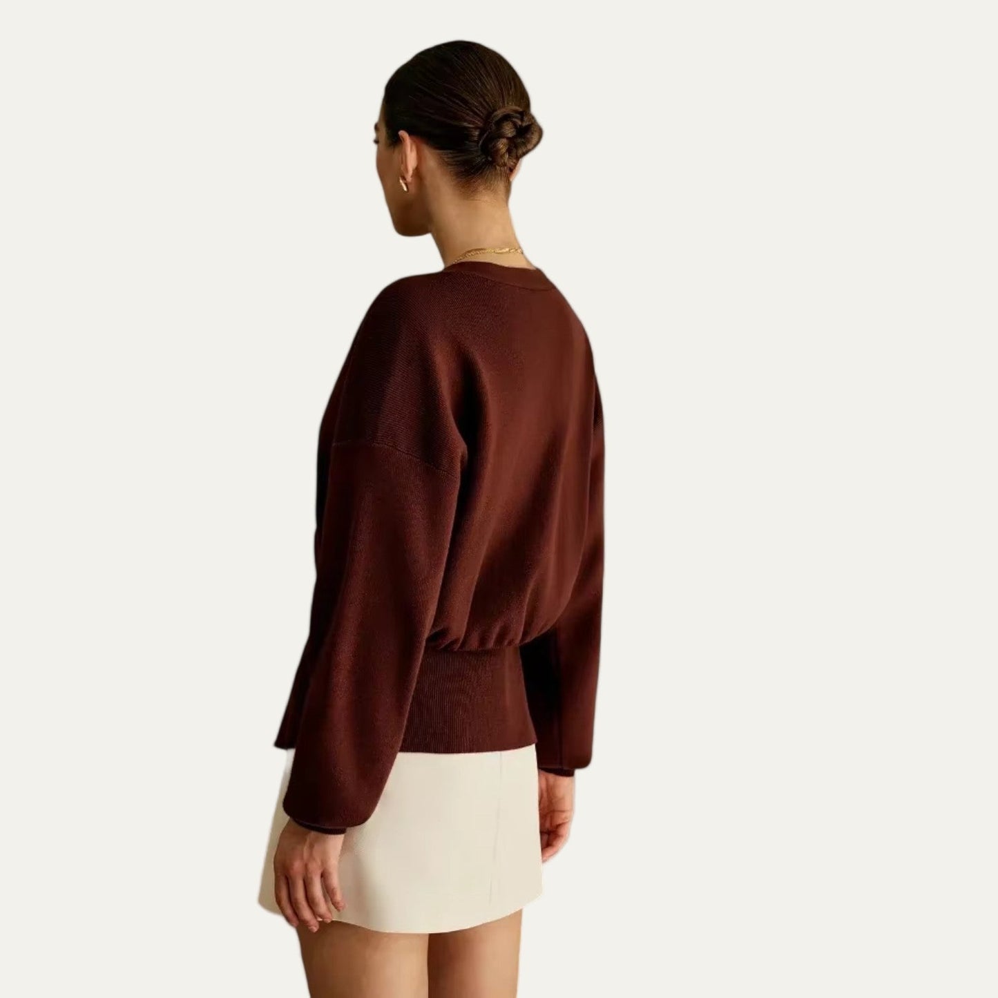 Ladies' Ruffled V-Neck Knit Cardigan Sweater