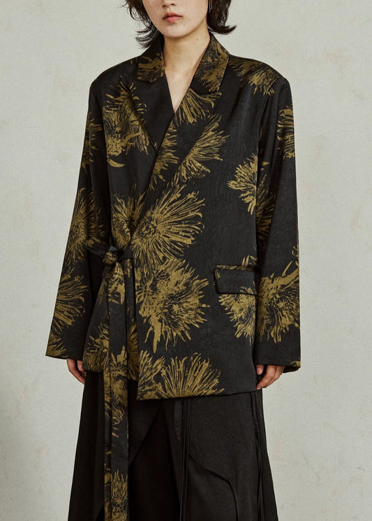 Women's Chevron Cotton Blend Belted Coat Black - OutfitLondon