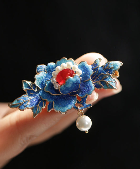 Women's Chinese Hairpin Blue Enamel Pearl Finish Alloy Jewelry - OutfitLondon