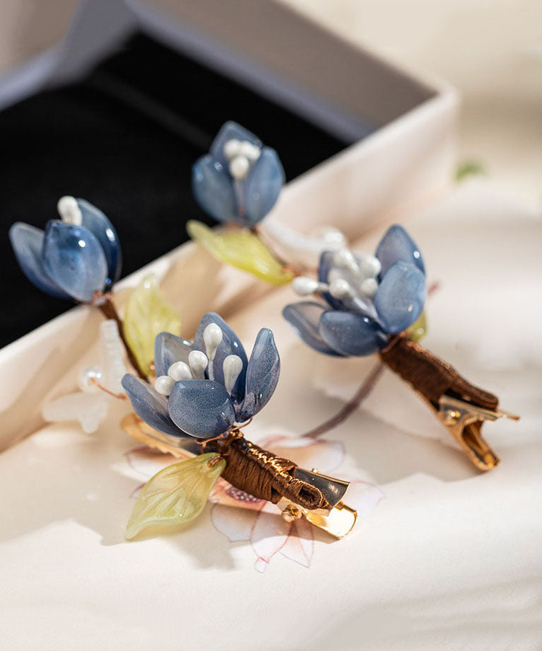 Women's Copper Hair Pins Pearlescent Lotus Design - OutfitLondon