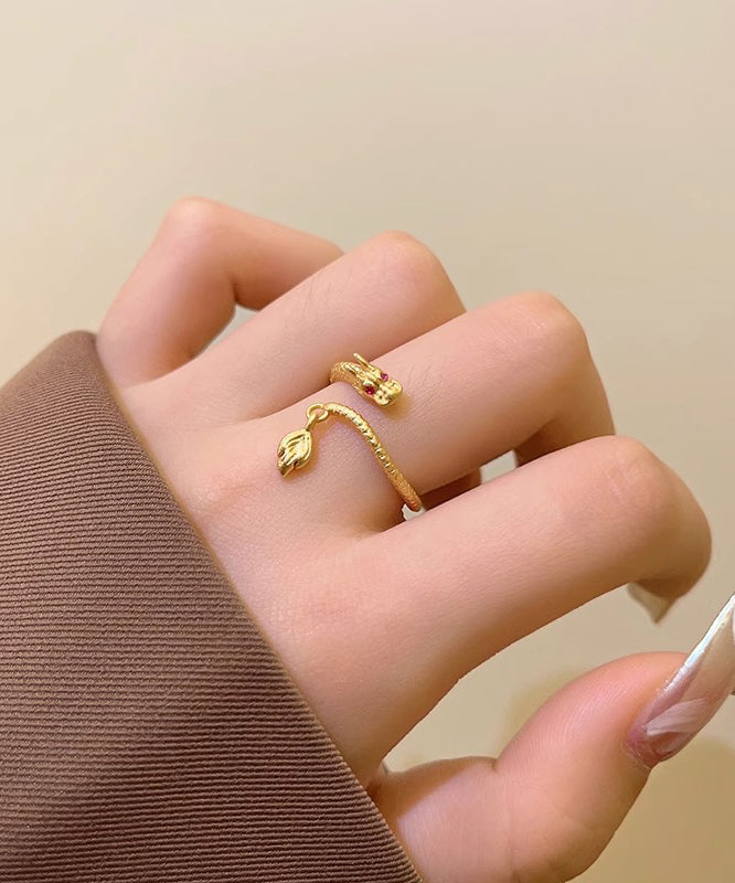 Dragon Open Ring Gold Copper Chinese Style Jewelry - OutfitLondon