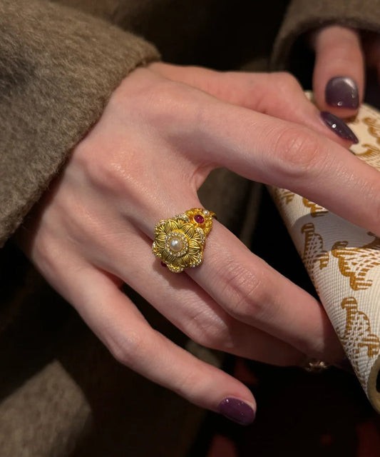 Gold Vermeil Pearl Ring Luminous Center - OutfitLondon