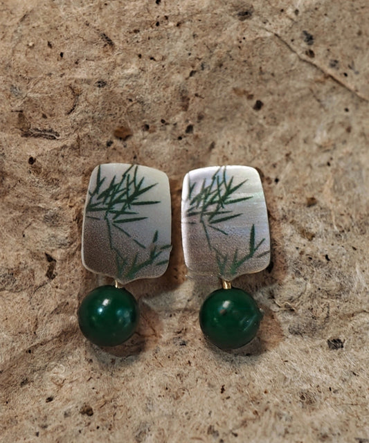 Women's Green Sterling Silver Drop Earrings - OutfitLondon