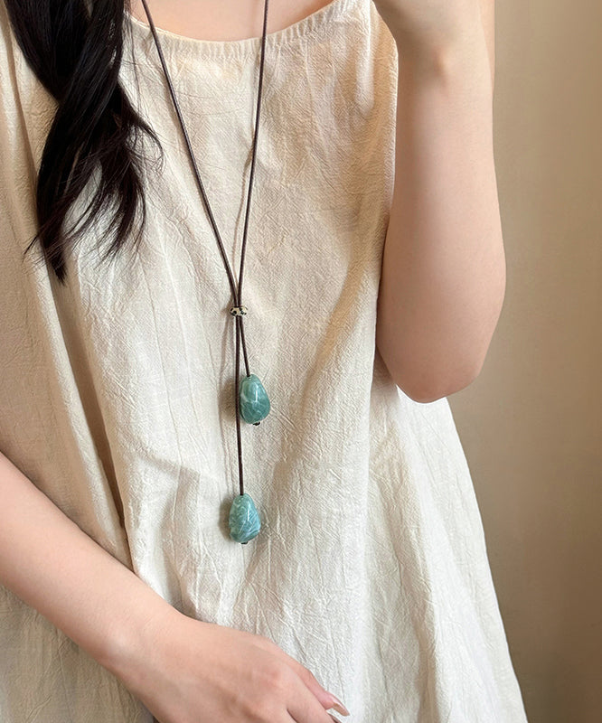 Women's Green Chinese Weave Retractable Pendant Necklace 51cm - OutfitLondon