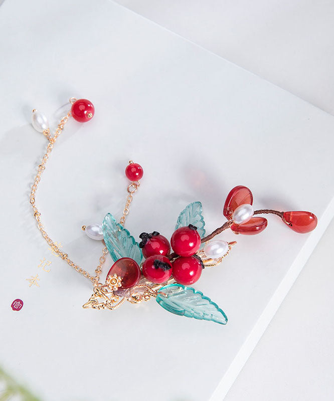 Copper Hair Pins Leaf Shaped Multicolor Nacre Glaze - OutfitLondon