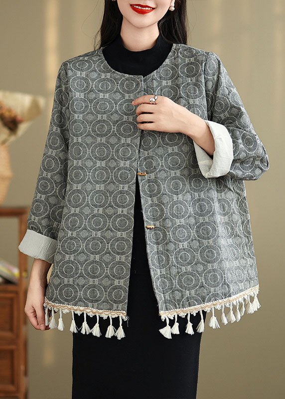 Women's Cotton Pom Pom Coat Round Collar Chinese Style - OutfitLondon