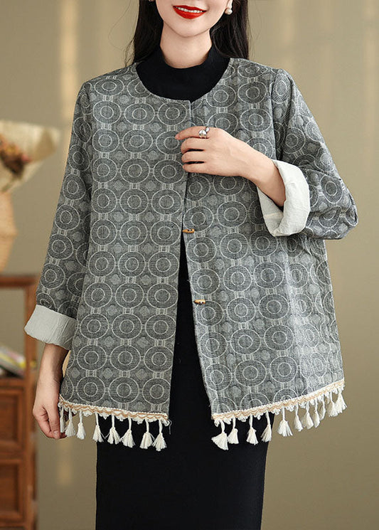 Women's Cotton Pom Pom Coat Round Collar Chinese Style - OutfitLondon